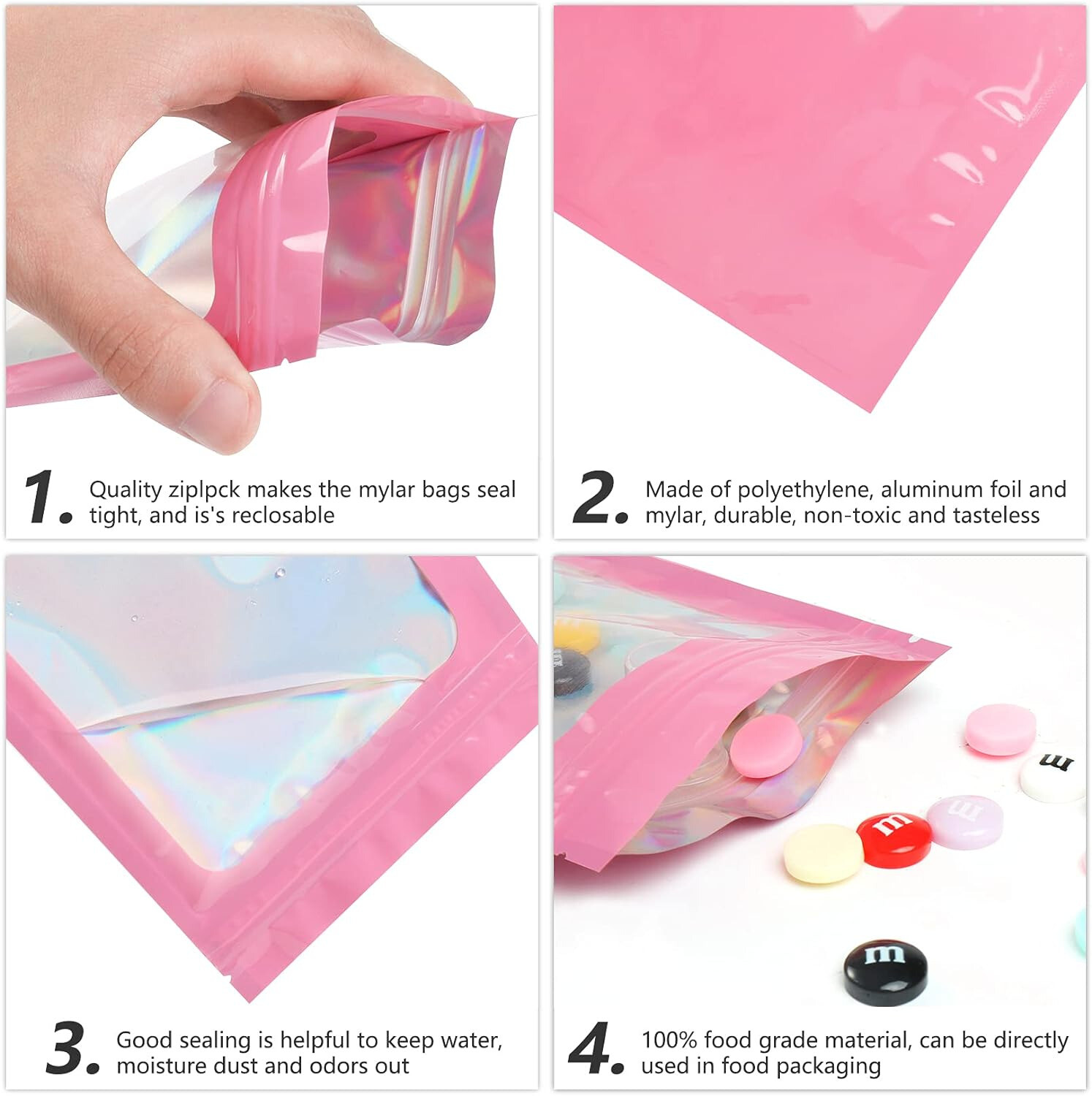 100-400 Pcs Smell Proof Mylar Holographic Bags Packaging Bags, Clear Resealable