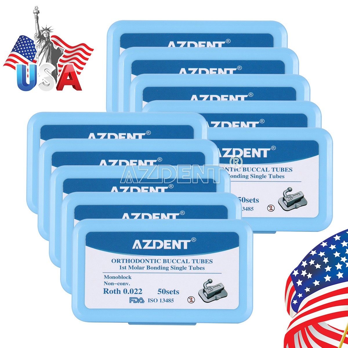 US 50Sets Dental AZDENT Orthodontic 1st Molar Buccal Tubes MIM Roth.022 Bondable