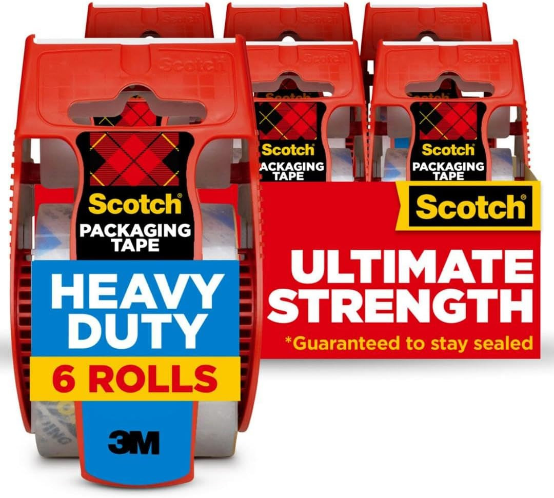 Heavy Duty Packing Tape 6 Rolls w/ Dispensers – Clear 1.88″x22.2yd Moving Tape