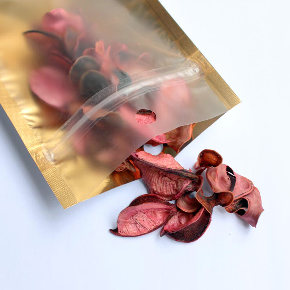 100 Matte Translucent & Gold Silver Mylar Flat Storage Bags with Round Hang Hole