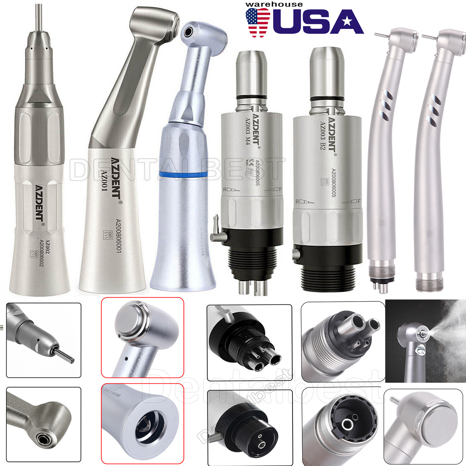 AZDENT Dental E-generator LED High/Low Speed Handpiece Kit Straight 4Hole/2Hole