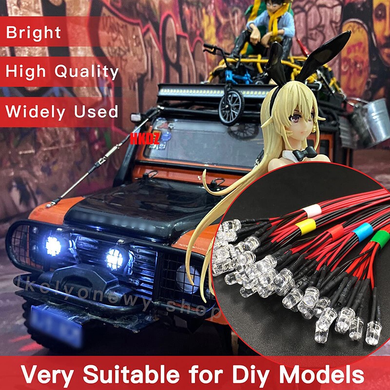 LED Bulb Pre wired Light Emitting Diodes Small 20cm Wire 0.1W DC 5V~12V 3mm/5mm