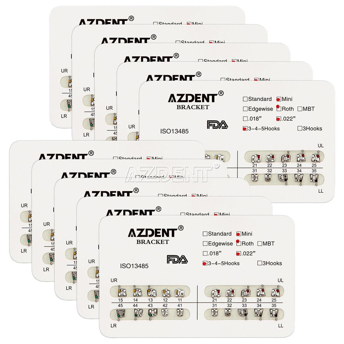 AZDENT Dental Orthodontic Bracket Braces Mini Standard Roth Edgewise MBT 018 022