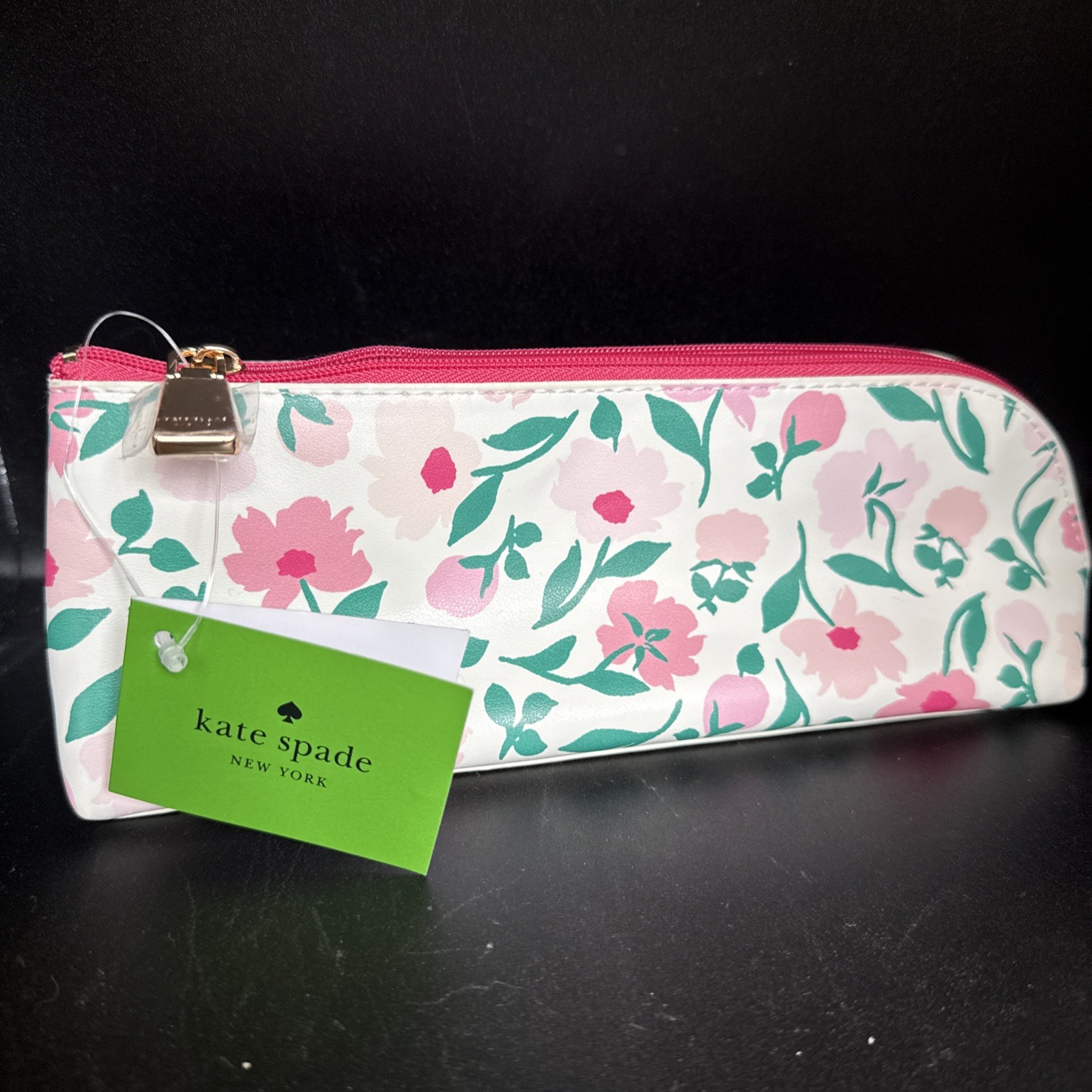 Kate Spade Pencil Pouch Cosmetic Case Travel Bag Faux Leather With Accessories