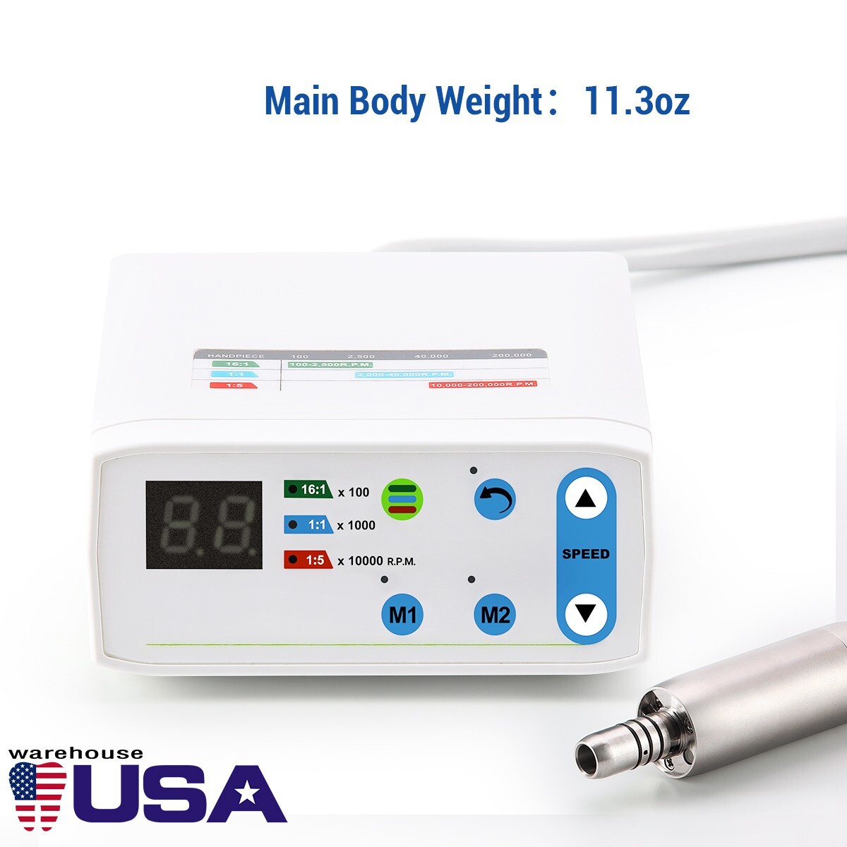 AZDENT Dental Brushless LED Electric Micro Motor 4 Holes 1:1/1:5/16:1 E-Type