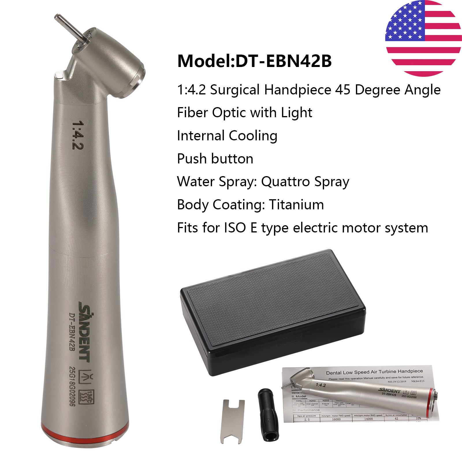SANDENT Dental 1:4.2 Surgical Handpiece 45 Degree LED Fiber Optic Increasing OR