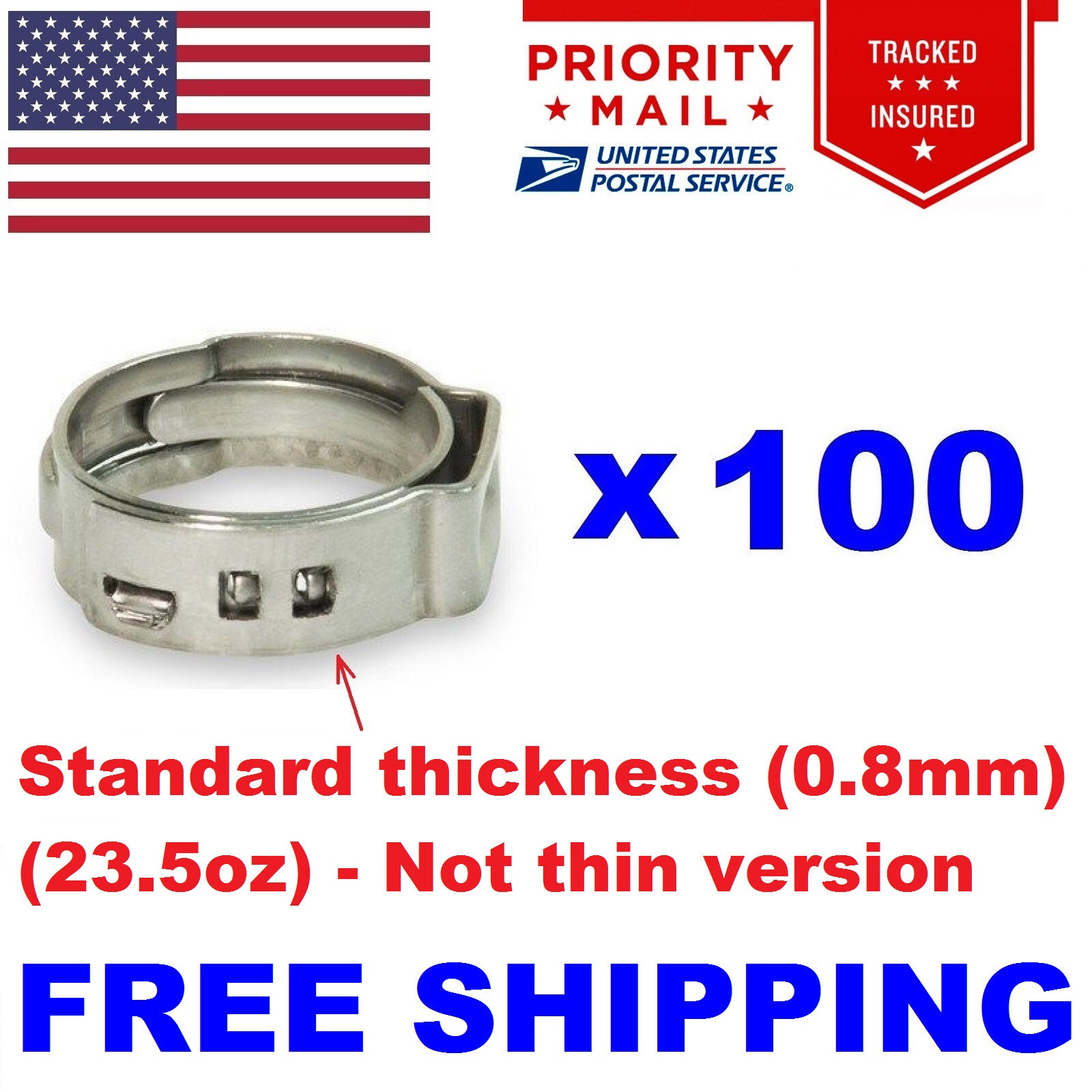 100pc 3/4″ PEX Stainless Steel Clamps Cinch Pinch Rings ASTM NSF Certified SSC-3