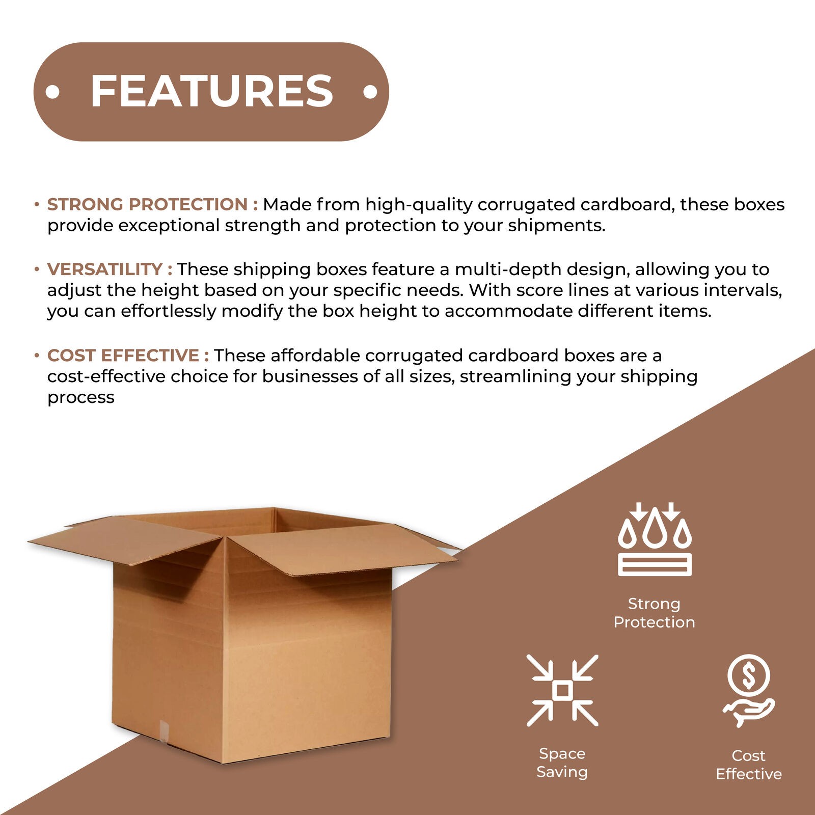16 x 12 x 6″ Multi-Depth Corrugated Boxes, Kraft 25 Pack