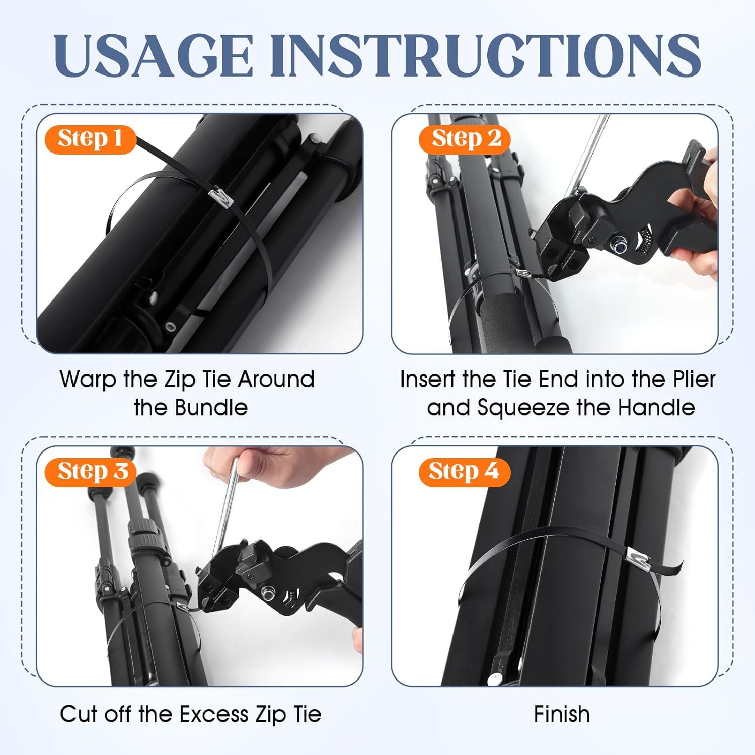Metal Zip Ties Gun Set, Stainless Steel Zip Tie Tool with 150PCS Black Metal Zip