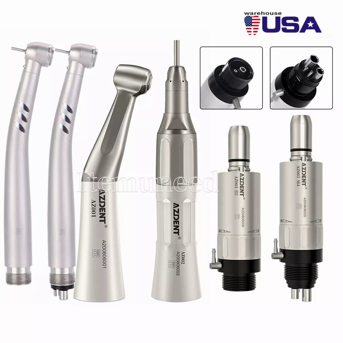 AZDENT Dental Slow Speed /E-generator LED High Speed Handpiece Kit 4Hole/2Hole