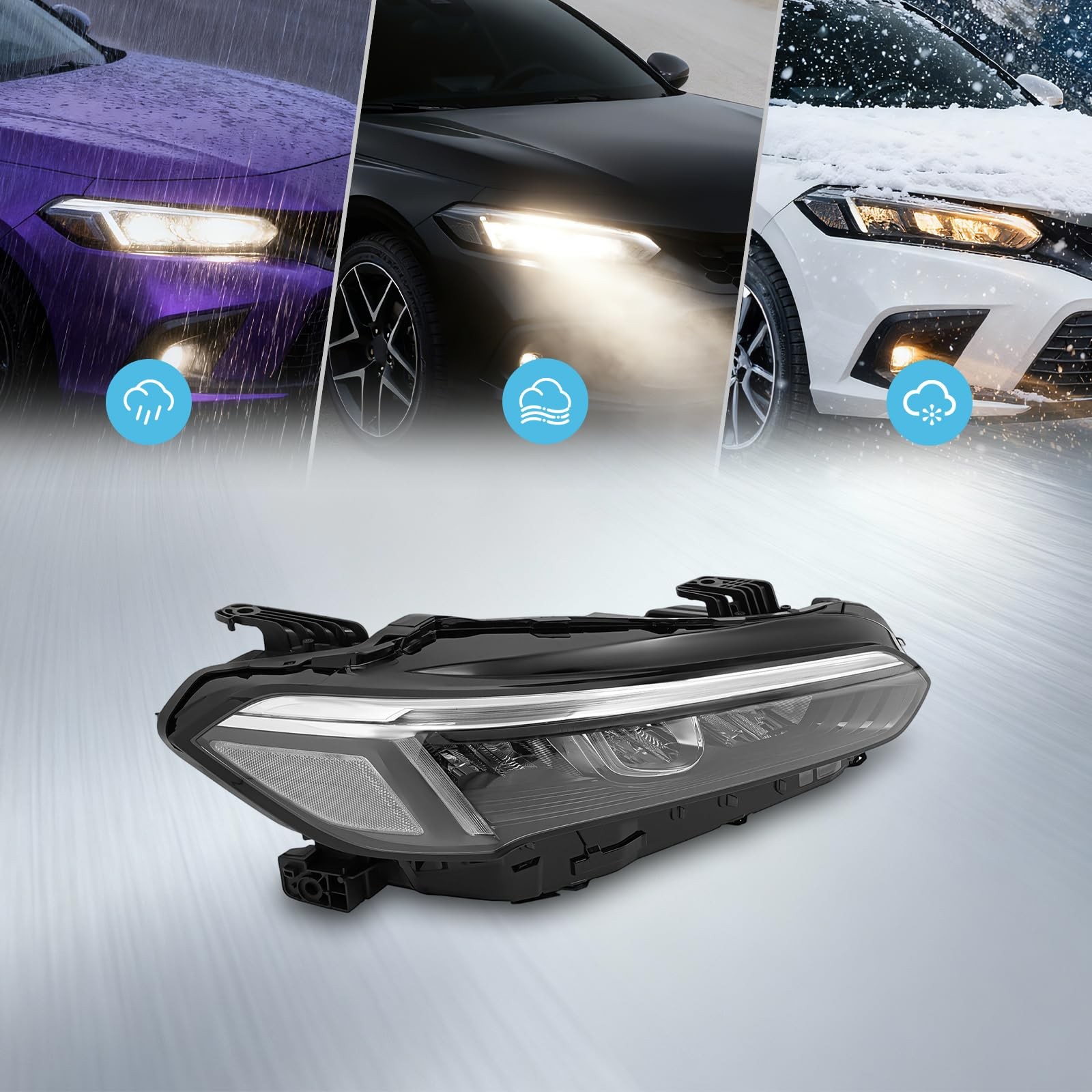 LED Headlamp for 2022-2024 Civic Right Passenger Side White Light Black Housing