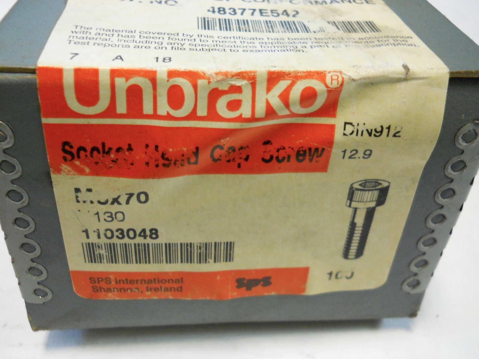UNBRAKO M6 X 70MM SOCKET HEAD CAP SCREWS NEW SEALED BOX OF 100 PCS.