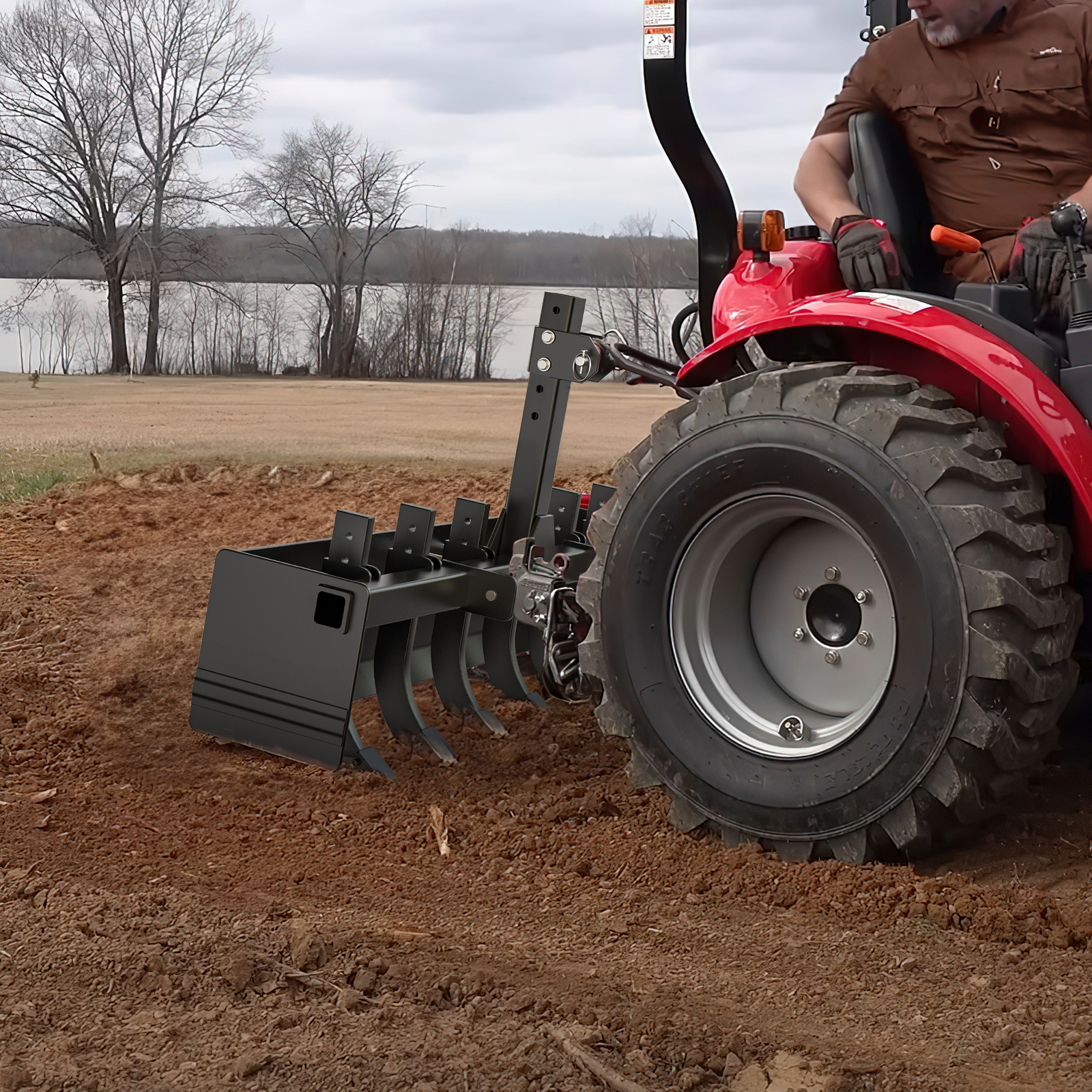 Box Blade Tractor Attachment 55″ Width W/6 Scarifier Shank for Cat 0 & Cat 1