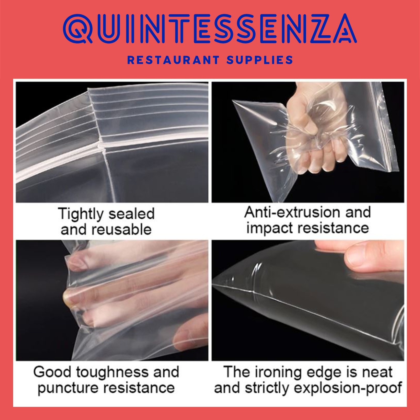 12” x 10” = 4 Mil Thick Clear Zipper Reclosable Poly Bags by Quintessenza