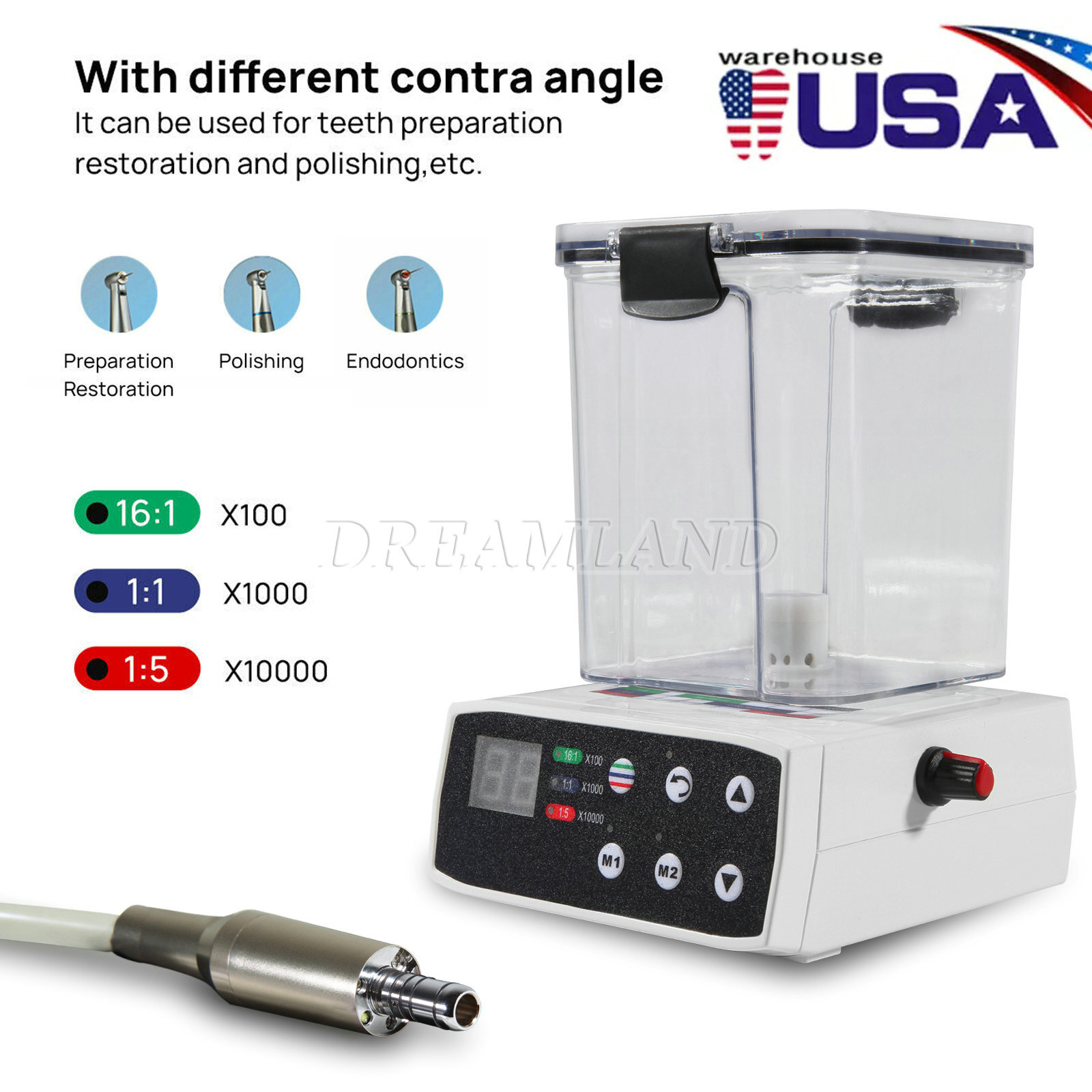 Dental Brushless LED Electric Motor fit 1:1 /1:5 /16:1 For Lab Practice