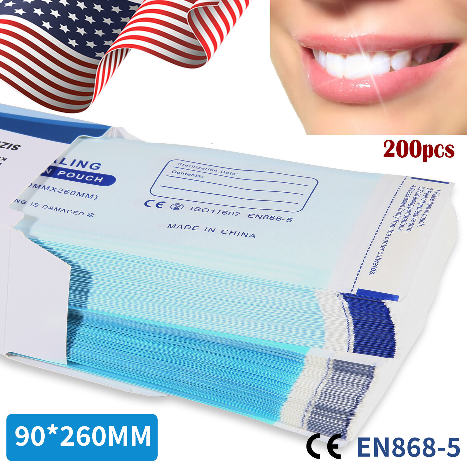 200 Self Sterilization Pouches Pouch Autoclave Sterilizer Bag Dental Tattoo Nail