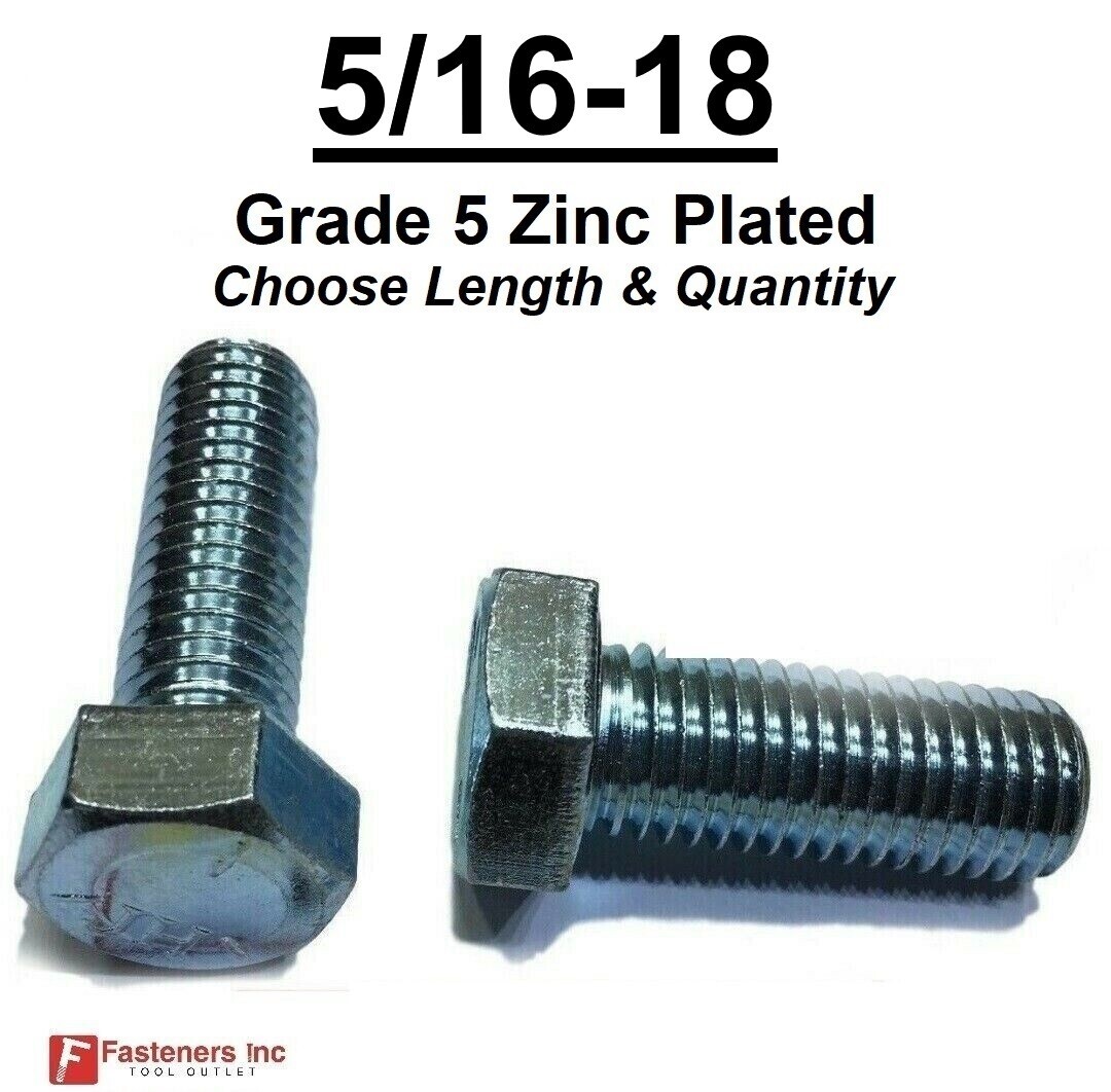 5/16-18 Hex Bolt Zinc Plated Grade 5 Cap Screw Coarse Thread (Pick Length & Qty)