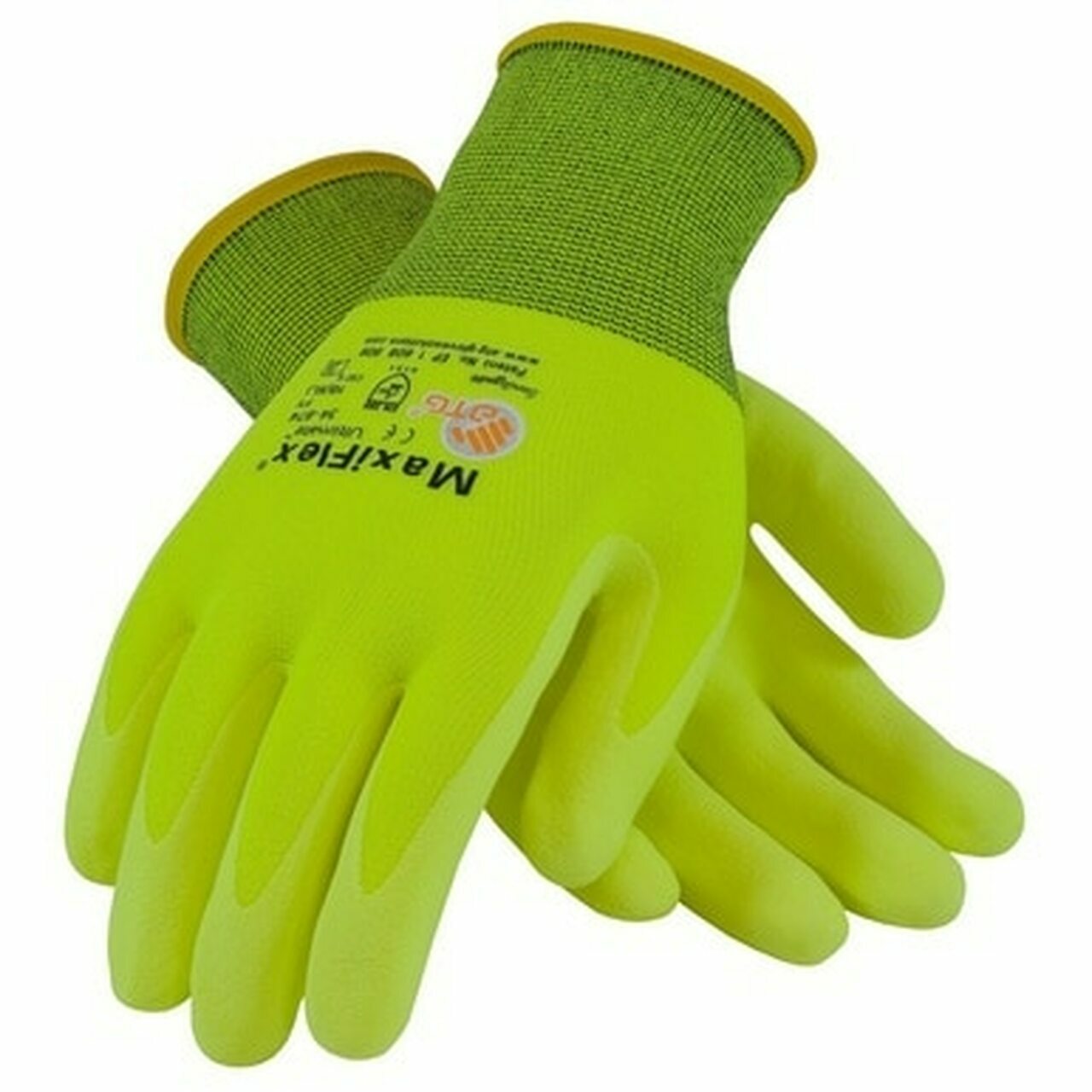 PIP 34-874FY MaxiFlex ATG Hi-Vis Lime Ultimate Nitrile Foam WORK GLOVES SM-2XL