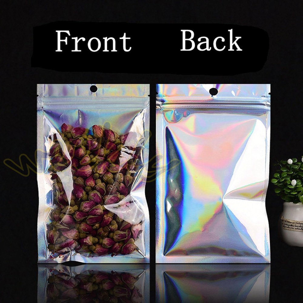 100 Holographic Mylar Foil Bags Smell Proof Resealable Clear Zip Lock Pouch Food