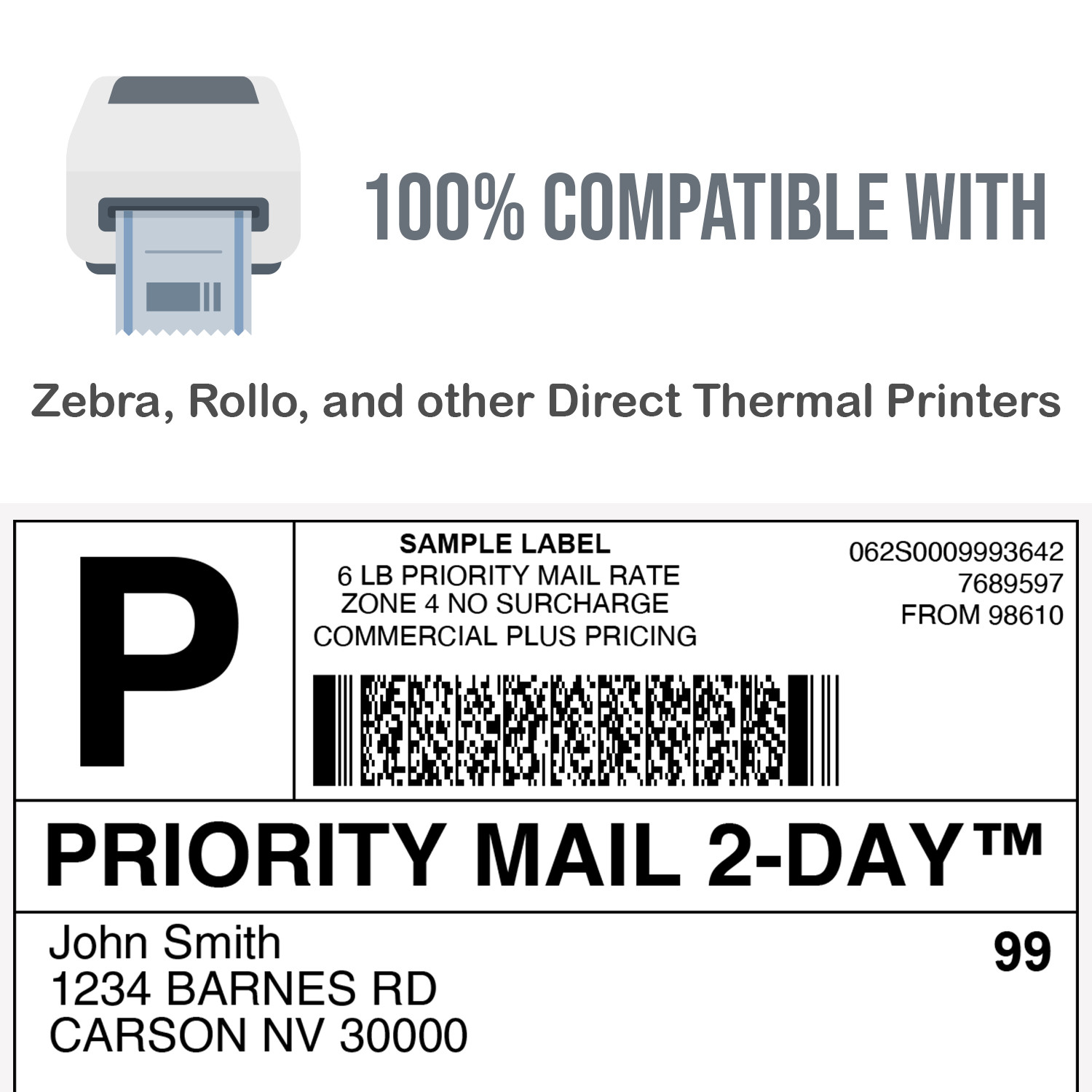 4×6 Thermal Labels Blank Shipping Direct Fanfold for Rollo Zebra Printer 1000 US