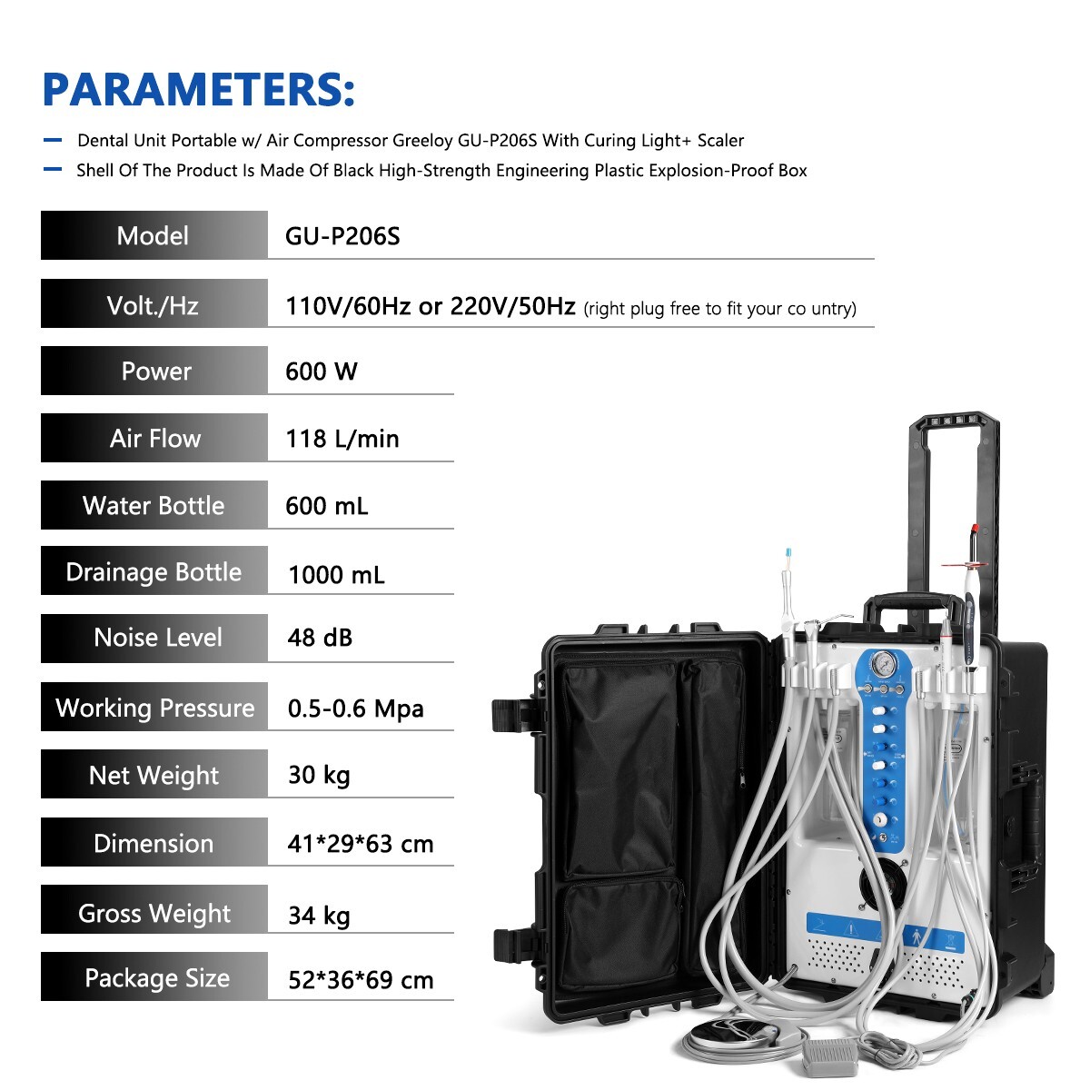 Portable Dental Mobile Delivery Unit Air Compressor Strong Suction /Handpiece 4H