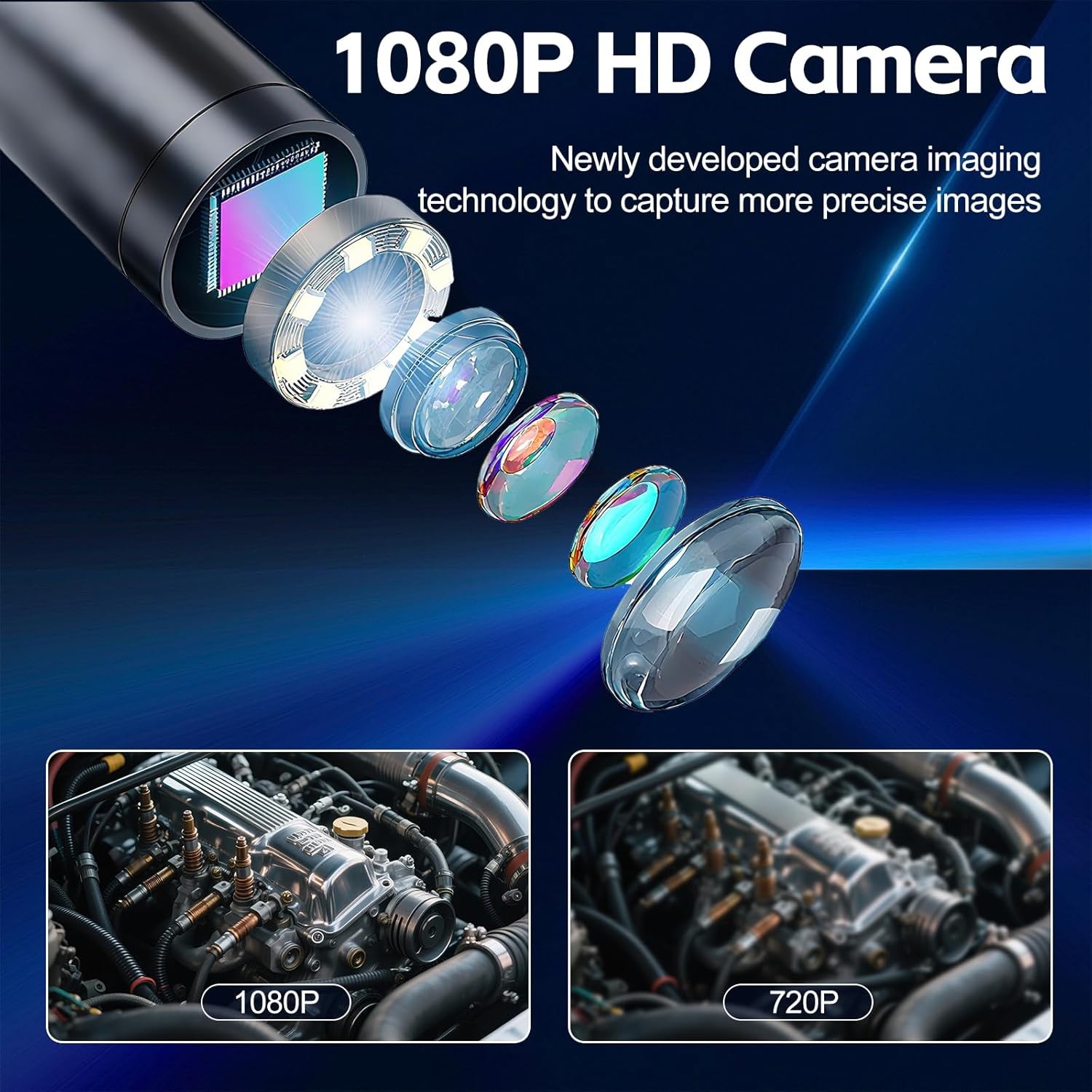 Waterproof IP67 Endoscope 1M Cable Built-in Screen Flexible Snake Inspection Cam