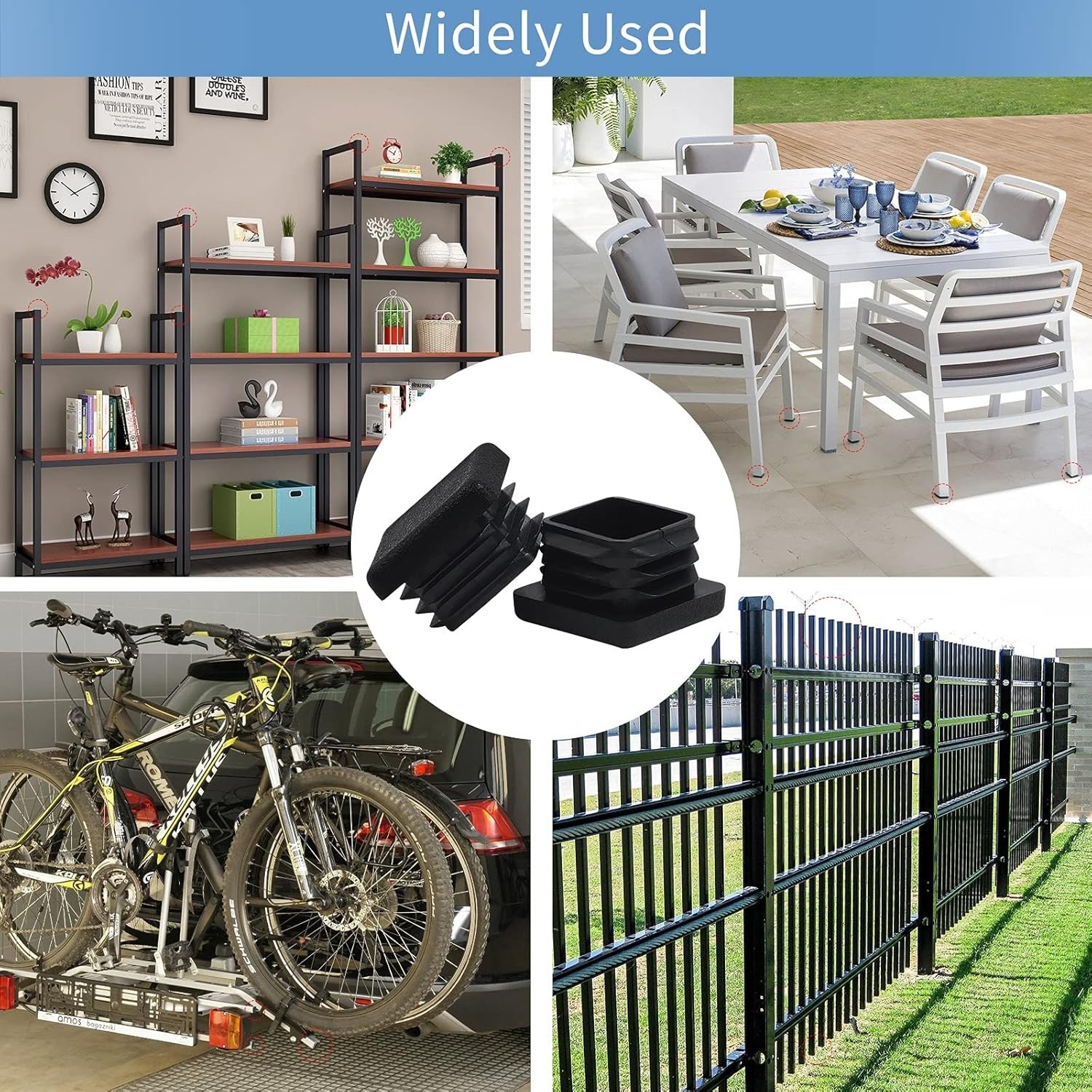 WZB 1×1 Inch Square Tube End Cap Plastic Plugs – 12 Pack, Black Fence Post Pipe