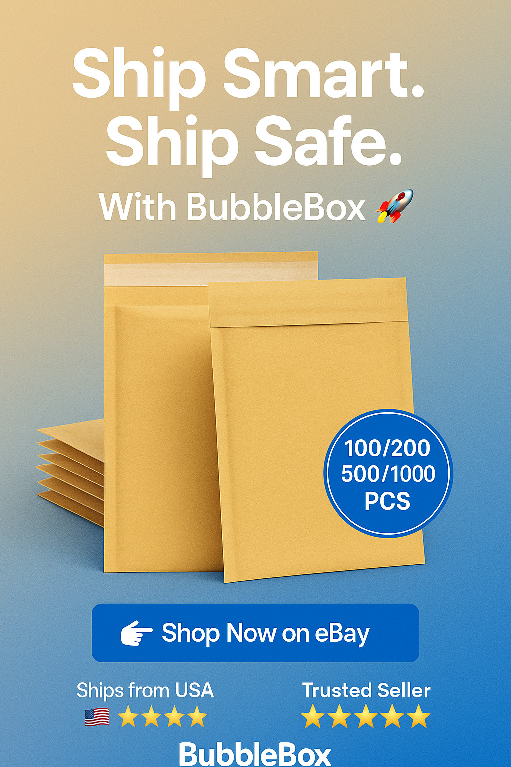 #2 8.5×12 Kraft Bubble Mailers Padded Envelopes Self-Seal Shipping Bulk