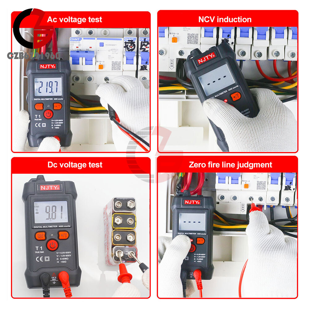 T1 Digital Automatic Multimeter Small AC DC Voltage 600V 0Ω~40MΩ 4000 Backlight