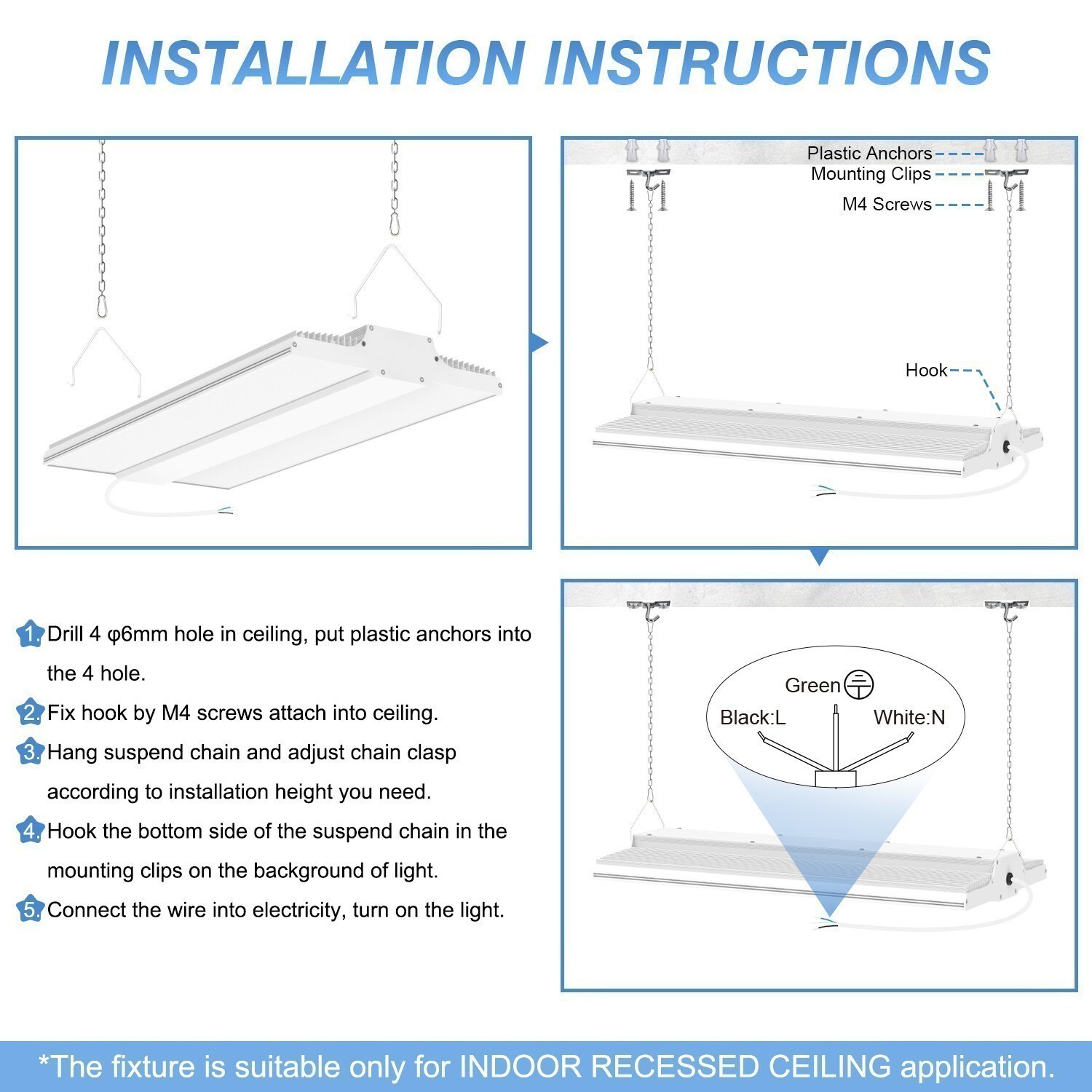 240W LED Linear High Bay Light Ceiling Hanging Fixture 5000K Daylight AC100-277V