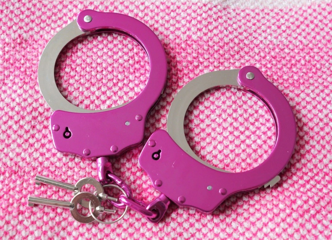 Pink and Silver 2 Tone Professional Grade Double Locking Steel Handcuffs W/ Keys