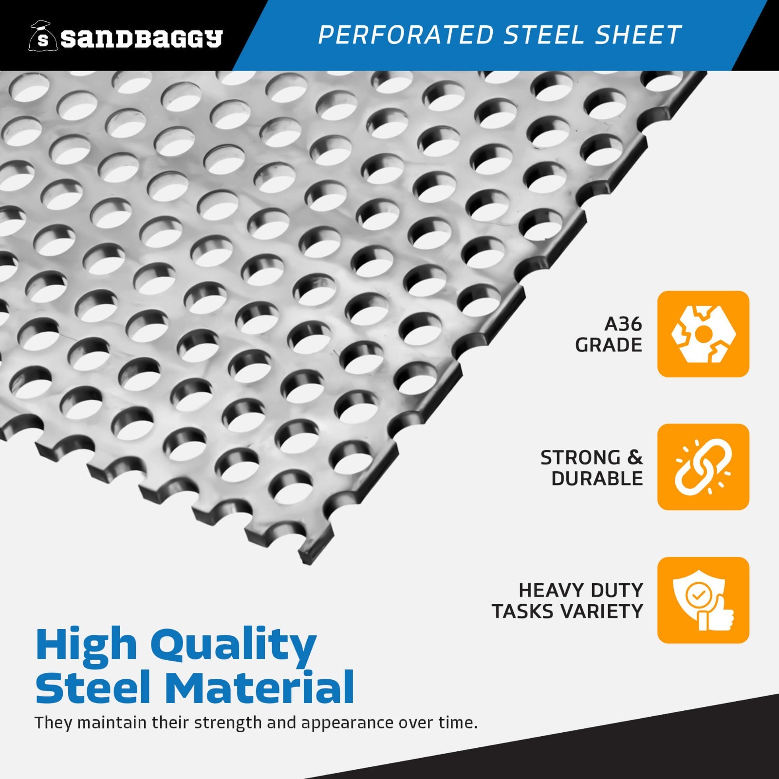 Sandbaggy Perforated Steel Sheet 24″ x 24″ – Perforated Metal Sheet – 20 Gauge