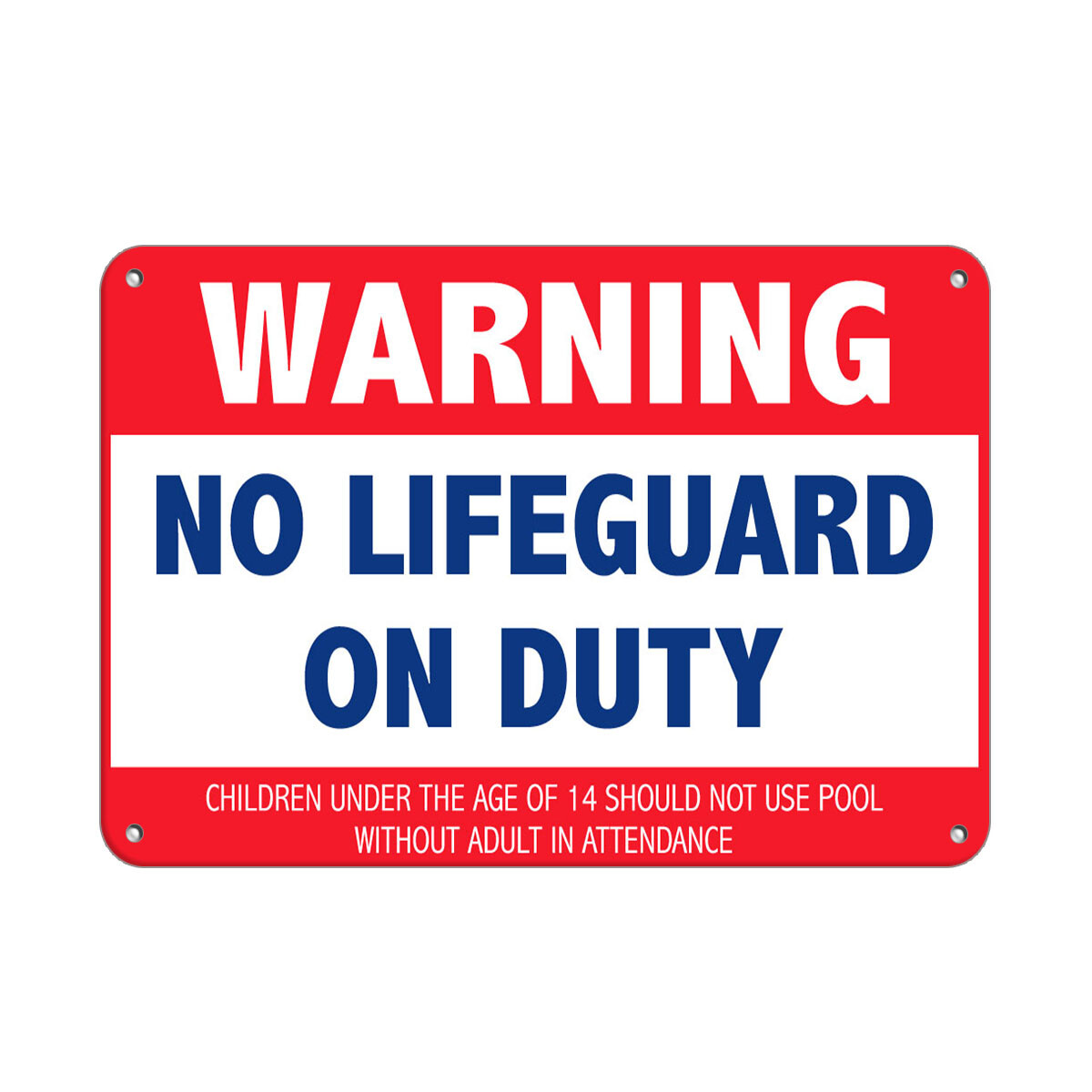 Horizontal Metal Sign Multiple Sizes Pool Warning No Lifeguard Under 14 Adult