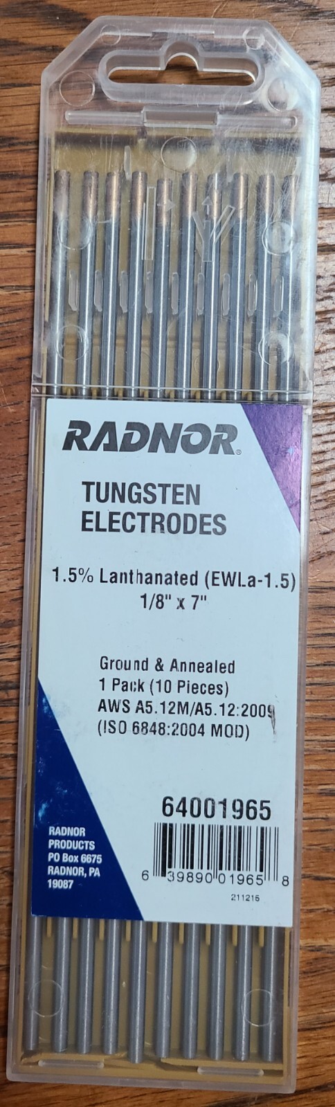 Radnor Tungsten Electrodes 64001965 1.5% Lanthanated 1/8″ x 7″