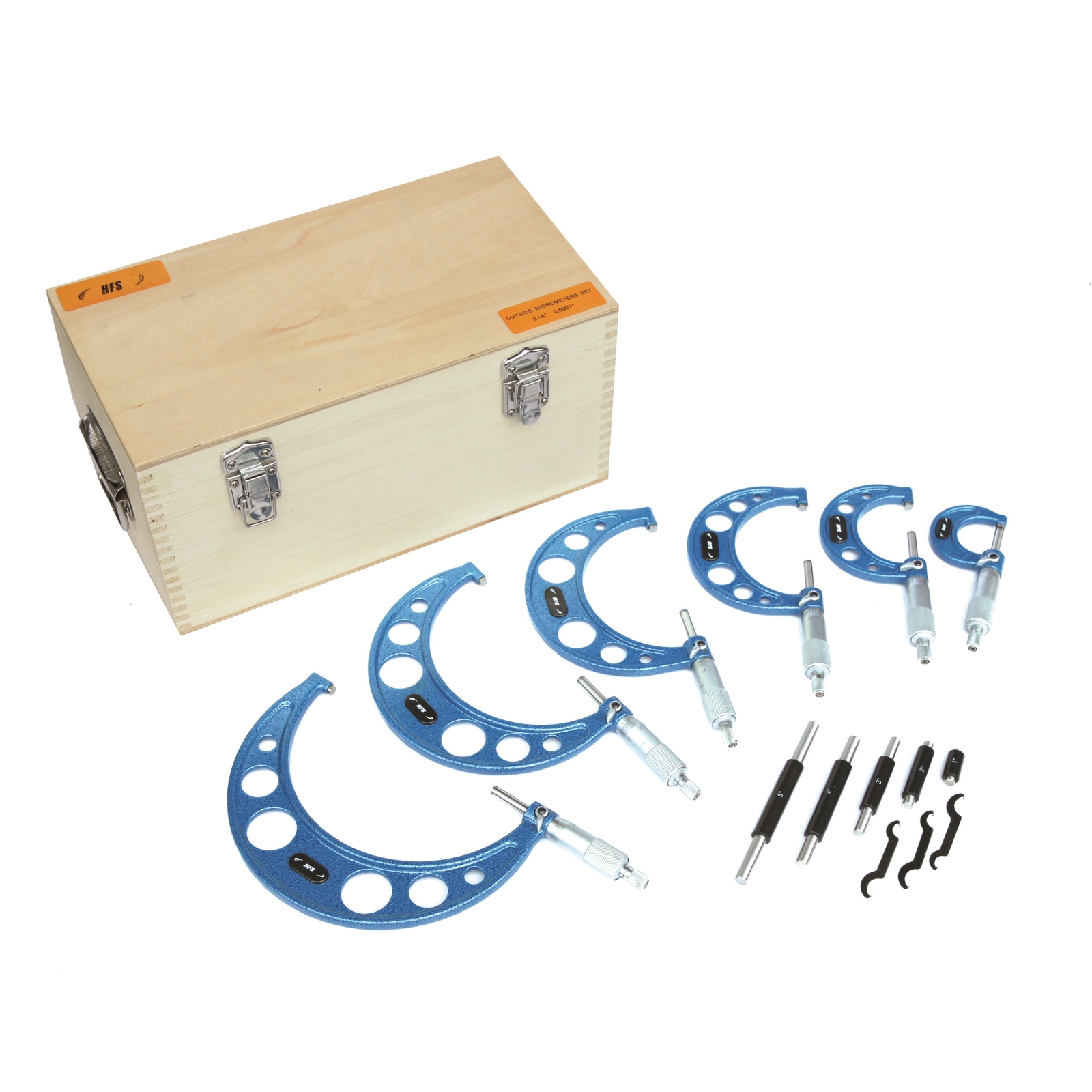 HFS(R) 0-6″X0.0001″ 6Pcs Premium Outside Micrometer Set Metal Frame Carbide Tip