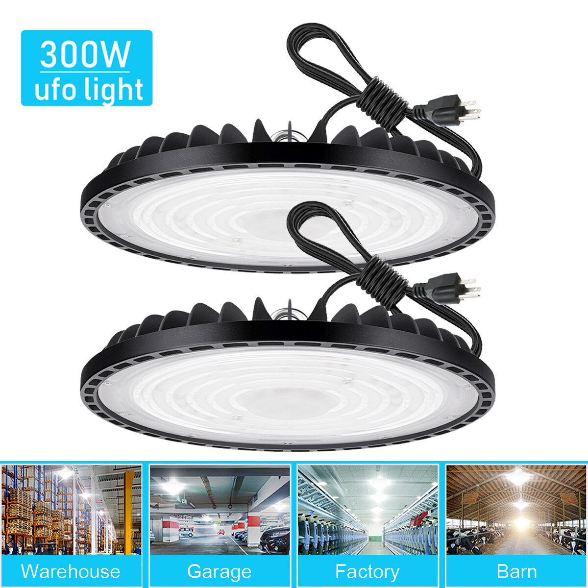 2 UFO Led High Bay Light 300W Commercial Industrial Garage Factory Light 90-277V