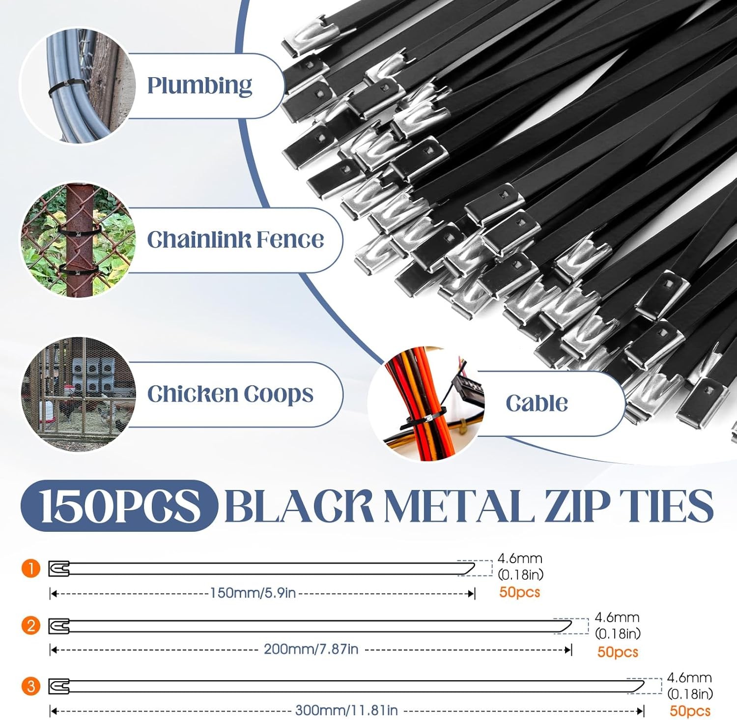 Metal Zip Ties Gun Set, Stainless Steel Zip Tie Tool with 150PCS Black Metal Zip