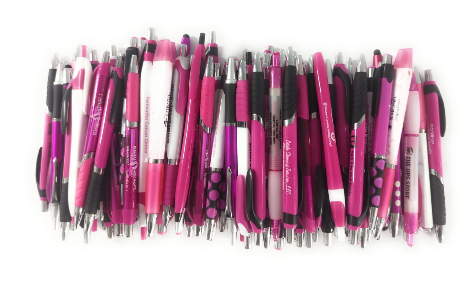100ct Mixed Lot Misprint Retractable Click Pens: PINK / ROSE / MAGENTA