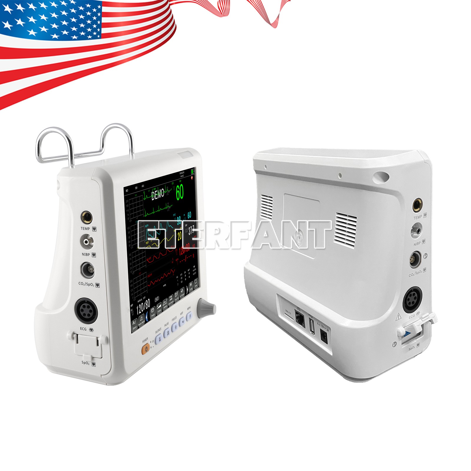 ETERFANT Patient Monitor Multi-Parameter Vital Signs ECG/NIBP/TEMP/RESP/SPO2/PR