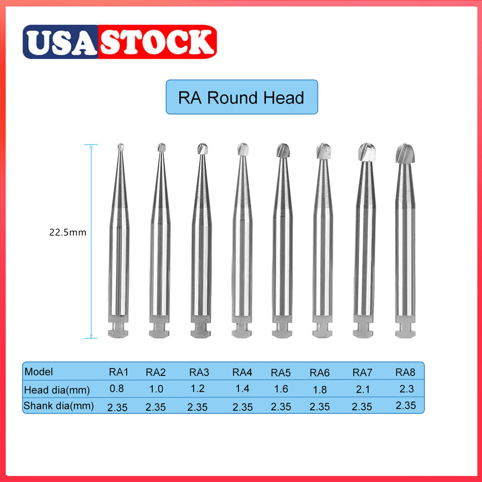 8 Types Dental Round Carbide Bur for Slow Speed Latch Type RA 1# – 8# Burs ns