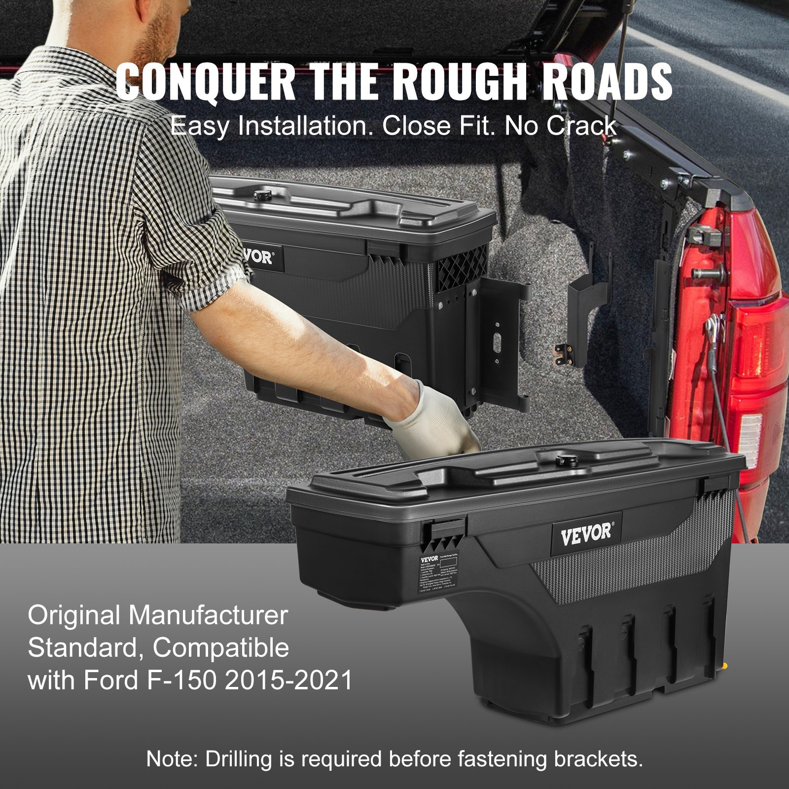 Truck Bed Storage Box, Lockable Swing Case with Password Padlock, 6.6 Gal/25 L A