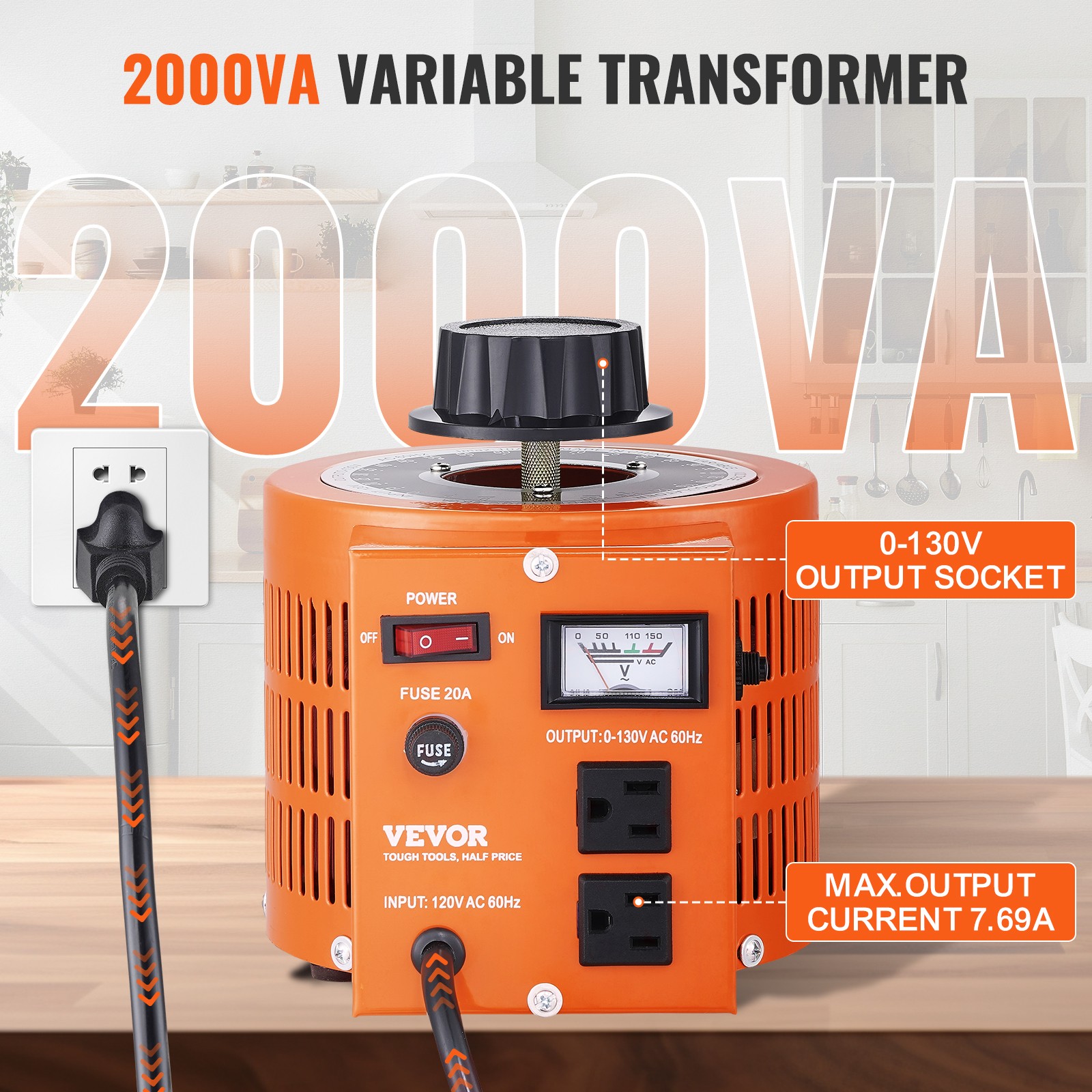 20Amp Variac Transformer Variable AC Voltage Regulator Metered 2000VA 0-130V
