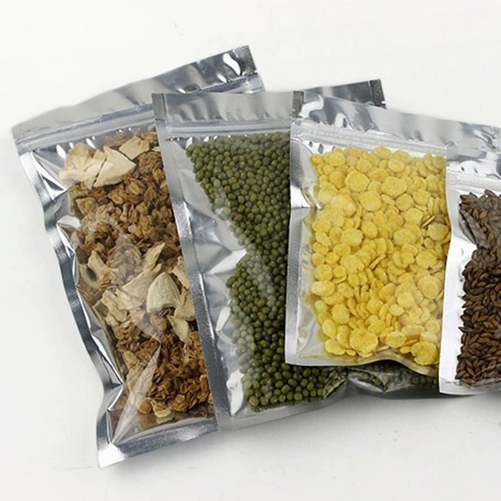 Many Different Sizes for 100 Flat Clear/Silver Metallized Foil Resealable Bags
