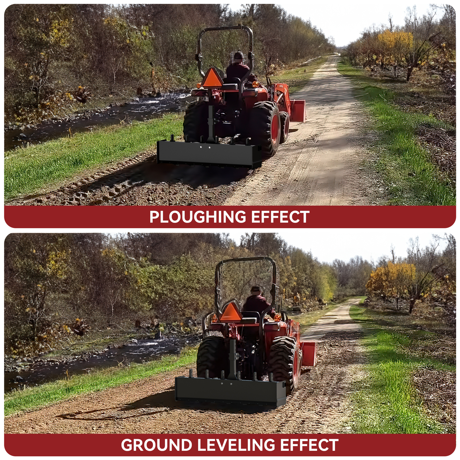 55″ Width Box Blade Tractor Attachment W/ 6 Scarifier Shank Cate 0 & Cat 1 Heavy