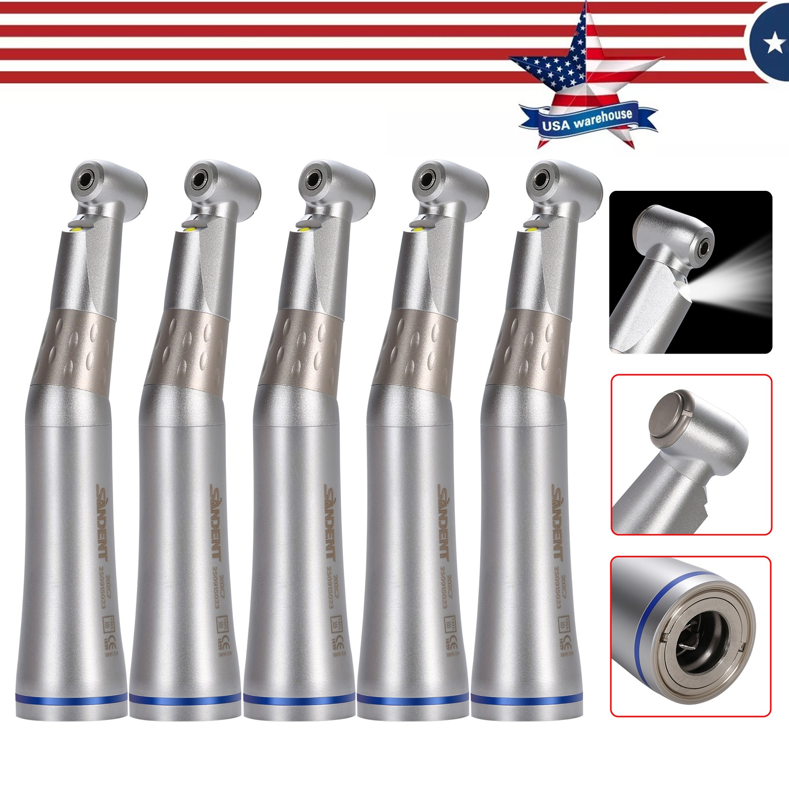 5 PCS Dental 1:1 LED E-generator Handpiece Low Speed Contra Angle Internal Spray