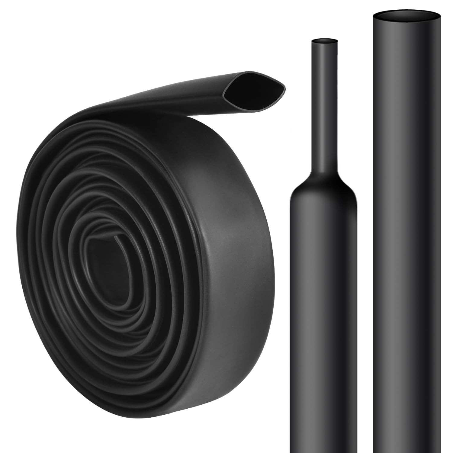 1-1/2in Heat Shrink Tubing 3:1 Dual Wall Waterproof Black Tube 5Ft Roll
