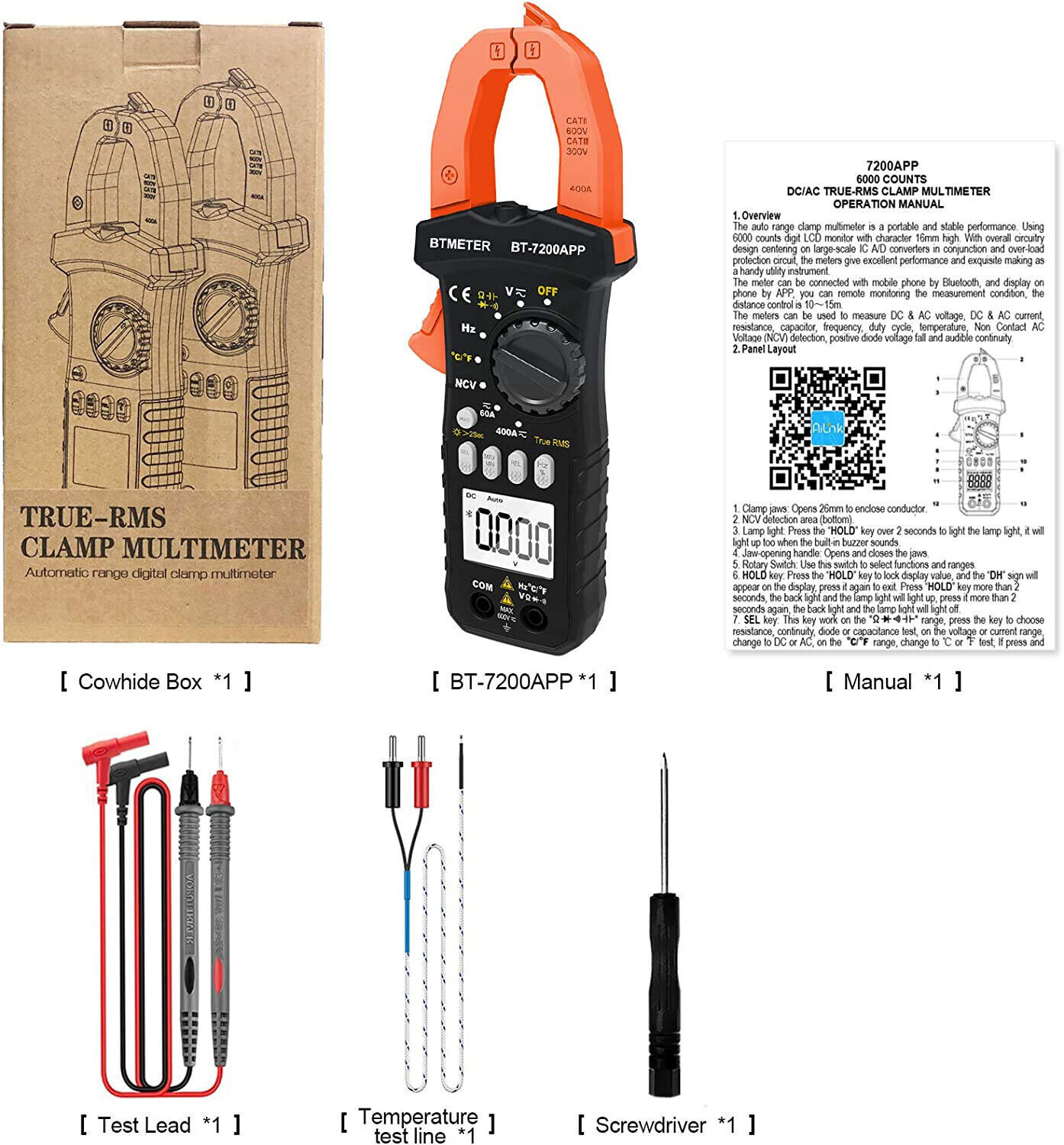 Handheld BTMETER Clamp Meter AC&DC Volt Amp Multimeter Current Clamp Amperemeter