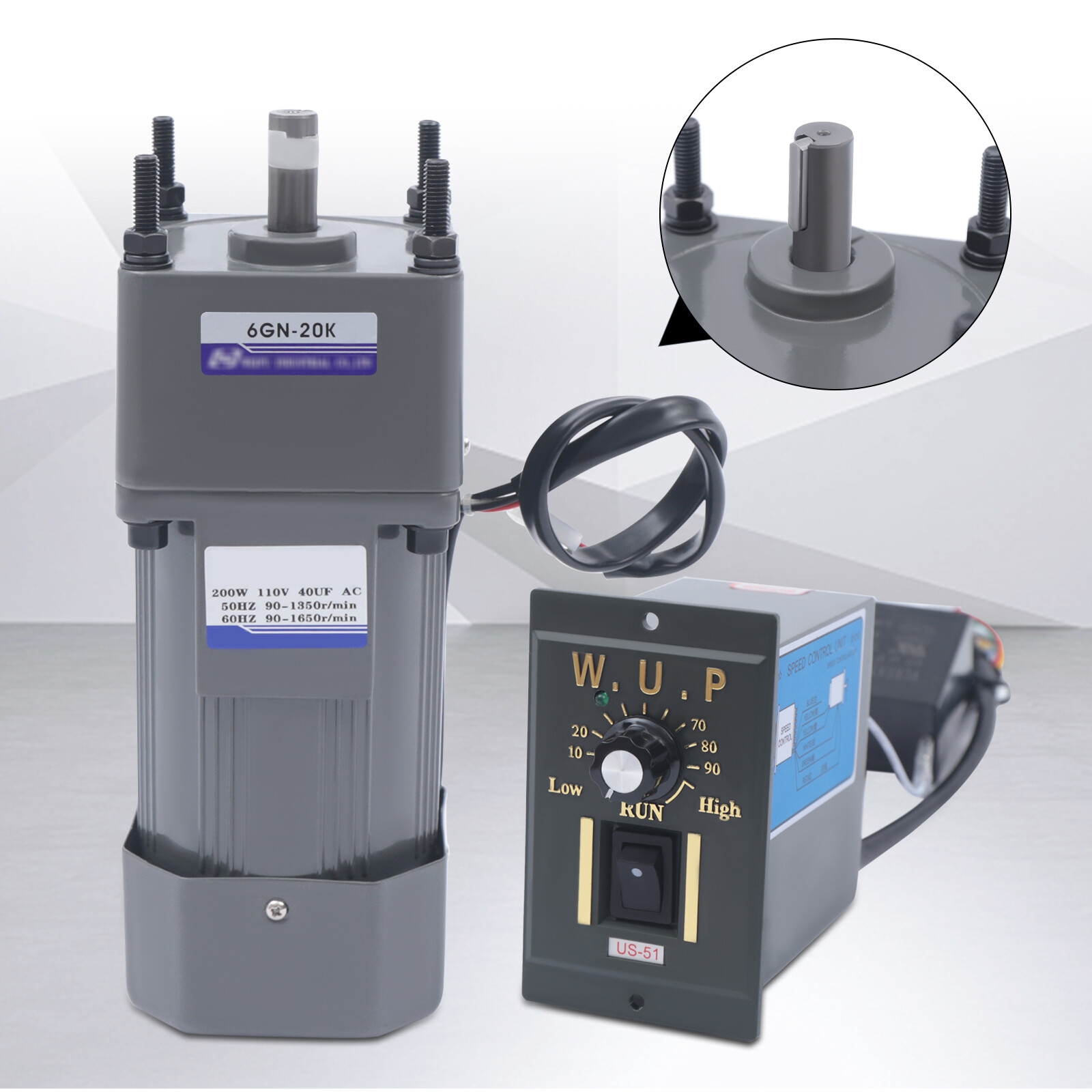 200W 110V AC Gear Motor Electric Variable with Speed Controller Single-phase 20K