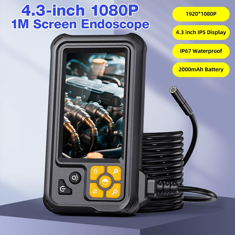 Waterproof IP67 Endoscope 1M Cable Built-in Screen Flexible Snake Inspection Cam