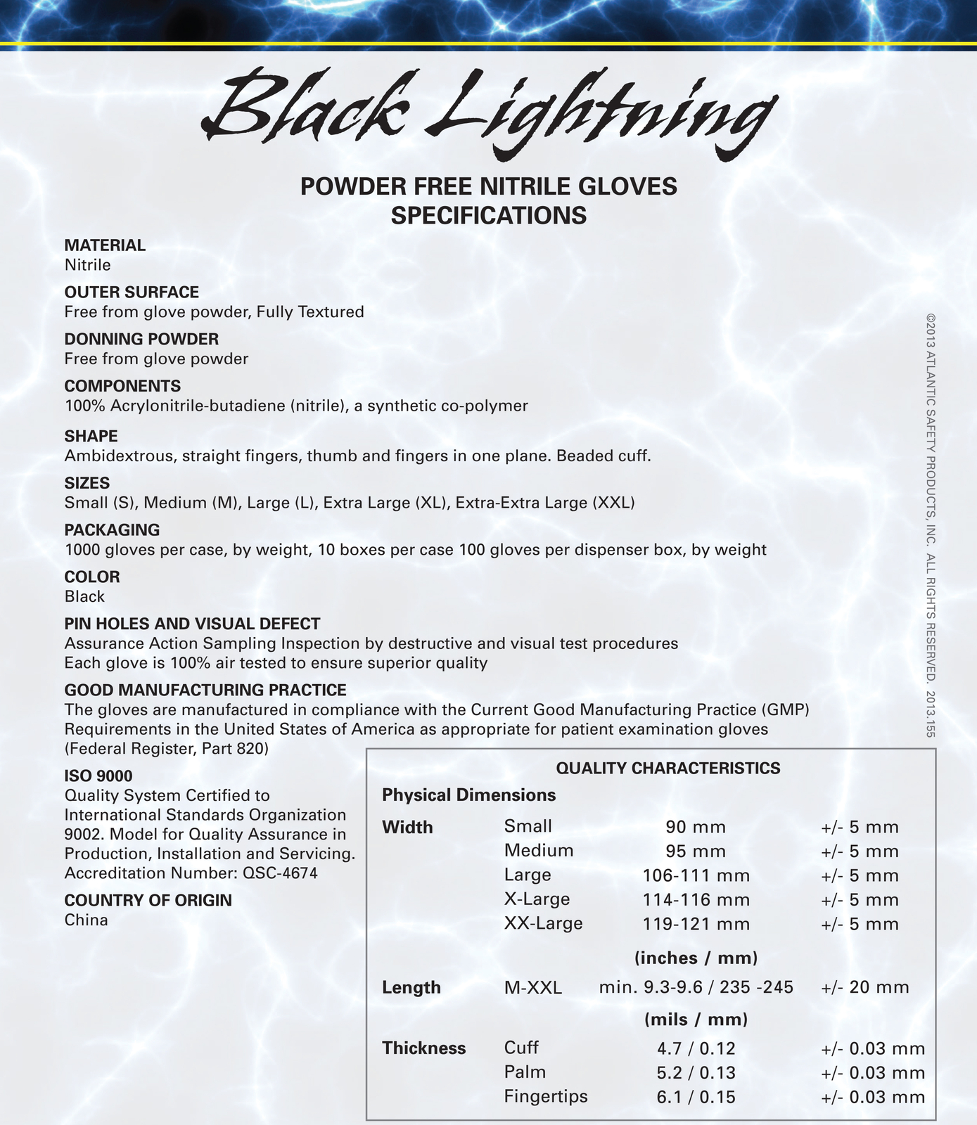 Box of 100pcs Black Lightning Nitrile 6Mil Gloves Size Large by Atlantic Safety